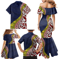 Aotearoa and Niue Family Matching Mermaid Dress and Hawaiian Shirt Hiapo Maori Stylized Koru LT03 - Polynesian Pride