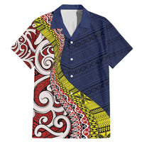 Aotearoa and Niue Family Matching Mermaid Dress and Hawaiian Shirt Hiapo Maori Stylized Koru LT03 Dad's Shirt - Short Sleeve Blue - Polynesian Pride