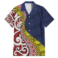 Aotearoa and Niue Family Matching Short Sleeve Bodycon Dress and Hawaiian Shirt Hiapo Maori Stylized Koru LT03 Dad's Shirt - Short Sleeve Blue - Polynesian Pride