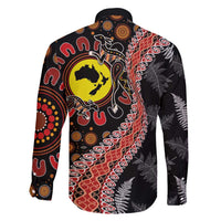 Aotearoa and Australia Family Matching Long Sleeve Bodycon Dress and Hawaiian Shirt Maori Koru Ferns With Aboriginal Kangaroo LT03 - Polynesian Pride