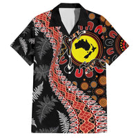 Aotearoa and Australia Family Matching Short Sleeve Bodycon Dress and Hawaiian Shirt Maori Koru Ferns With Aboriginal Kangaroo LT03 Dad's Shirt - Short Sleeve Black - Polynesian Pride