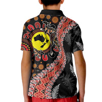 Aotearoa and Australia Kid Polo Shirt Maori Koru Ferns With Aboriginal Kangaroo