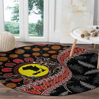 Aotearoa and Australia Round Carpet Maori Koru Ferns With Aboriginal Kangaroo