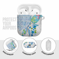 Hawaiian Couple Turtles Honi AirPods Case Polynesian Art Motifs and Hibiscus White Blue Color LT03 - Polynesian Pride