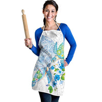 Hawaiian Couple Turtles Honi Apron Polynesian Art Motifs and Hibiscus White Blue Color - Polynesian Pride