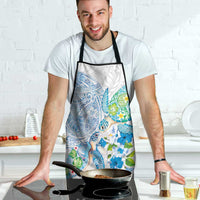 Hawaiian Couple Turtles Honi Apron Polynesian Art Motifs and Hibiscus White Blue Color - Polynesian Pride