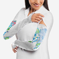 Hawaiian Couple Turtles Honi Arm Sleeves Polynesian Art Motifs and Hibiscus White Blue Color - Polynesian Pride