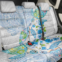 Hawaiian Couple Turtles Honi Back Car Seat Cover Polynesian Art Motifs and Hibiscus White Blue Color - Polynesian Pride