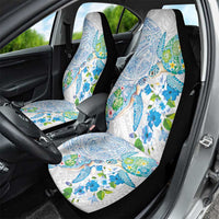 Hawaiian Couple Turtles Honi Car Seat Cover Polynesian Art Motifs and Hibiscus White Blue Color - Polynesian Pride