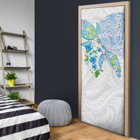 Hawaiian Couple Turtles Honi Door Cover Polynesian Art Motifs and Hibiscus White Blue Color - Polynesian Pride