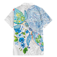 Hawaiian Couple Turtles Honi Family Matching Mermaid Dress and Hawaiian Shirt Polynesian Art Motifs and Hibiscus White Blue Color LT03 - Polynesian Pride