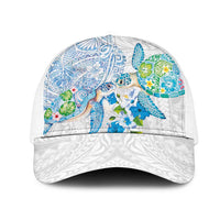 Hawaiian Couple Turtles Honi Mesh Trucker Cap Polynesian Art Motifs and Hibiscus White Blue Color LT03 One Size White White - Polynesian Pride
