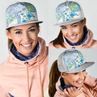 Hawaiian Couple Turtles Honi Mesh Trucker Cap Polynesian Art Motifs and Hibiscus White Blue Color LT03 - Polynesian Pride