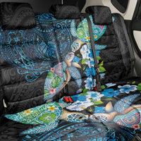 Hawaiian Couple Turtles Honi Back Car Seat Cover Polynesian Art Motifs and Hibiscus Black Blue Color - Polynesian Pride