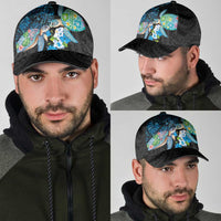 Hawaiian Couple Turtles Honi Classic Cap Polynesian Art Motifs and Hibiscus Black Blue Color LT03 - Polynesian Pride
