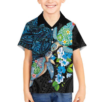Hawaiian Couple Turtles Honi Family Matching Long Sleeve Bodycon Dress and Hawaiian Shirt Polynesian Art Motifs and Hibiscus Black Blue Color LT03 Son's Shirt Black - Polynesian Pride