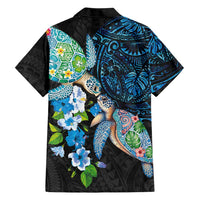 Hawaiian Couple Turtles Honi Family Matching Mermaid Dress and Hawaiian Shirt Polynesian Art Motifs and Hibiscus Black Blue Color LT03 - Polynesian Pride