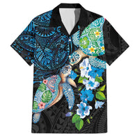 Hawaiian Couple Turtles Honi Family Matching Tank Maxi Dress and Hawaiian Shirt Polynesian Art Motifs and Hibiscus Black Blue Color LT03 Dad's Shirt - Short Sleeve Black - Polynesian Pride