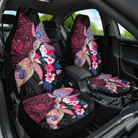 Hawaiian Couple Turtles Honi Car Seat Cover Polynesian Art Motifs and Hibiscus Black Red Color - Polynesian Pride