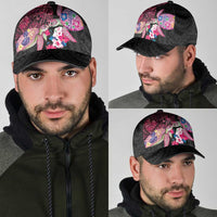 Hawaiian Couple Turtles Honi Classic Cap Polynesian Art Motifs and Hibiscus Black Red Color LT03 - Polynesian Pride