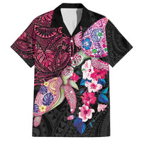 Hawaiian Couple Turtles Honi Family Matching Long Sleeve Bodycon Dress and Hawaiian Shirt Polynesian Art Motifs and Hibiscus Black Red Color LT03 Dad's Shirt - Short Sleeve Black - Polynesian Pride