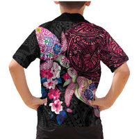 Hawaiian Couple Turtles Honi Family Matching Mermaid Dress and Hawaiian Shirt Polynesian Art Motifs and Hibiscus Black Red Color LT03 - Polynesian Pride