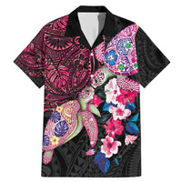 Hawaiian Couple Turtles Honi Family Matching Mermaid Dress and Hawaiian Shirt Polynesian Art Motifs and Hibiscus Black Red Color LT03 Dad's Shirt - Short Sleeve Black - Polynesian Pride