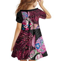 Hawaiian Couple Turtles Honi Family Matching Off Shoulder Short Dress and Hawaiian Shirt Polynesian Art Motifs and Hibiscus Black Red Color - Polynesian Pride