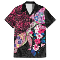 Hawaiian Couple Turtles Honi Family Matching Short Sleeve Bodycon Dress and Hawaiian Shirt Polynesian Art Motifs and Hibiscus Black Red Color LT03 Dad's Shirt - Short Sleeve Black - Polynesian Pride