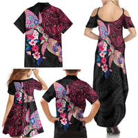 Hawaiian Couple Turtles Honi Family Matching Summer Maxi Dress and Hawaiian Shirt Polynesian Art Motifs and Hibiscus Black Red Color LT03 - Polynesian Pride