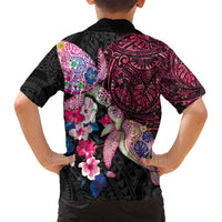 Hawaiian Couple Turtles Honi Family Matching Tank Maxi Dress and Hawaiian Shirt Polynesian Art Motifs and Hibiscus Black Red Color LT03 - Polynesian Pride