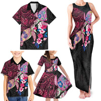 Hawaiian Couple Turtles Honi Family Matching Tank Maxi Dress and Hawaiian Shirt Polynesian Art Motifs and Hibiscus Black Red Color LT03 - Polynesian Pride