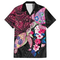 Hawaiian Couple Turtles Honi Hawaiian Shirt Polynesian Art Motifs and Hibiscus Black Red Color - Polynesian Pride