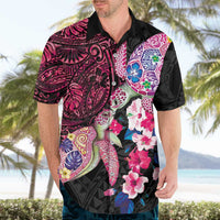 Hawaiian Couple Turtles Honi Hawaiian Shirt Polynesian Art Motifs and Hibiscus Black Red Color - Polynesian Pride