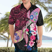 Hawaiian Couple Turtles Honi Hawaiian Shirt Polynesian Art Motifs and Hibiscus Black Red Color - Polynesian Pride