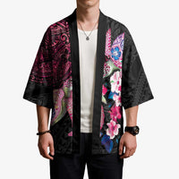 Hawaiian Couple Turtles Honi Kimono Polynesian Art Motifs and Hibiscus Black Red Color - Polynesian Pride