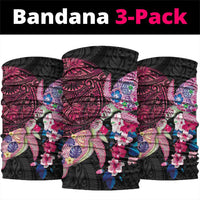 Hawaiian Couple Turtles Honi Neck Gaiter Polynesian Art Motifs and Hibiscus Black Red Color - Polynesian Pride