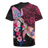 Hawaiian Couple Turtles Honi Rugby Jersey Polynesian Art Motifs and Hibiscus Black Red Color LT03 - Polynesian Pride