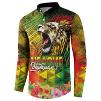 Hawaiian Reggae Button Sweatshirt Jawaiian One Love-Tribal Tatoos and Rastafari Lion - Polynesian Pride