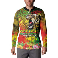 Hawaiian Reggae Button Sweatshirt Jawaiian One Love-Tribal Tatoos and Rastafari Lion - Polynesian Pride