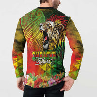 Hawaiian Reggae Button Sweatshirt Jawaiian One Love-Tribal Tatoos and Rastafari Lion - Polynesian Pride