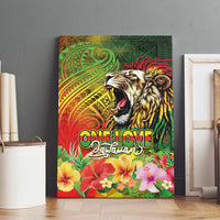 Hawaiian Reggae Canvas Wall Art Jawaiian One Love-Tribal Tatoos and Rastafari Lion - Polynesian Pride