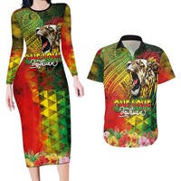 Hawaiian Reggae Couples Matching Long Sleeve Bodycon Dress and Hawaiian Shirt Jawaiian One Love-Tribal Tatoos and Rastafari Lion - Polynesian Pride