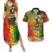 Hawaiian Reggae Couples Matching Summer Maxi Dress and Hawaiian Shirt Jawaiian One Love-Tribal Tatoos and Rastafari Lion - Polynesian Pride