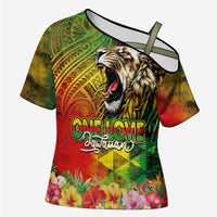 Hawaiian Reggae Cross Shoulder Shirt Jawaiian One Love-Tribal Tatoos and Rastafari Lion - Polynesian Pride