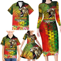 Hawaiian Reggae Family Matching Long Sleeve Bodycon Dress and Hawaiian Shirt Jawaiian One Love-Tribal Tatoos and Rastafari Lion LT03 - Polynesian Pride