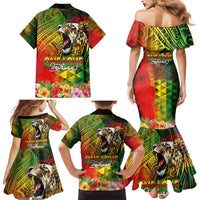 Hawaiian Reggae Family Matching Mermaid Dress and Hawaiian Shirt Jawaiian One Love-Tribal Tatoos and Rastafari Lion - Polynesian Pride