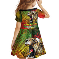 Hawaiian Reggae Family Matching Off The Shoulder Long Sleeve Dress and Hawaiian Shirt Jawaiian One Love-Tribal Tatoos and Rastafari Lion LT03 - Polynesian Pride