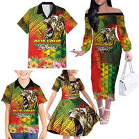 Hawaiian Reggae Family Matching Off The Shoulder Long Sleeve Dress and Hawaiian Shirt Jawaiian One Love-Tribal Tatoos and Rastafari Lion LT03 - Polynesian Pride
