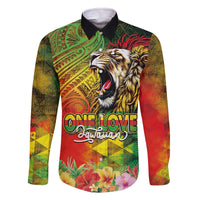 Hawaiian Reggae Family Matching Off The Shoulder Long Sleeve Dress and Hawaiian Shirt Jawaiian One Love-Tribal Tatoos and Rastafari Lion - Polynesian Pride